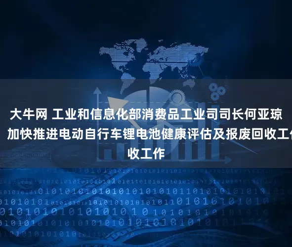 大牛网 工业和信息化部消费品工业司司长何亚琼 ：加快推进电动自行车锂电池健康评估及报废回收工作